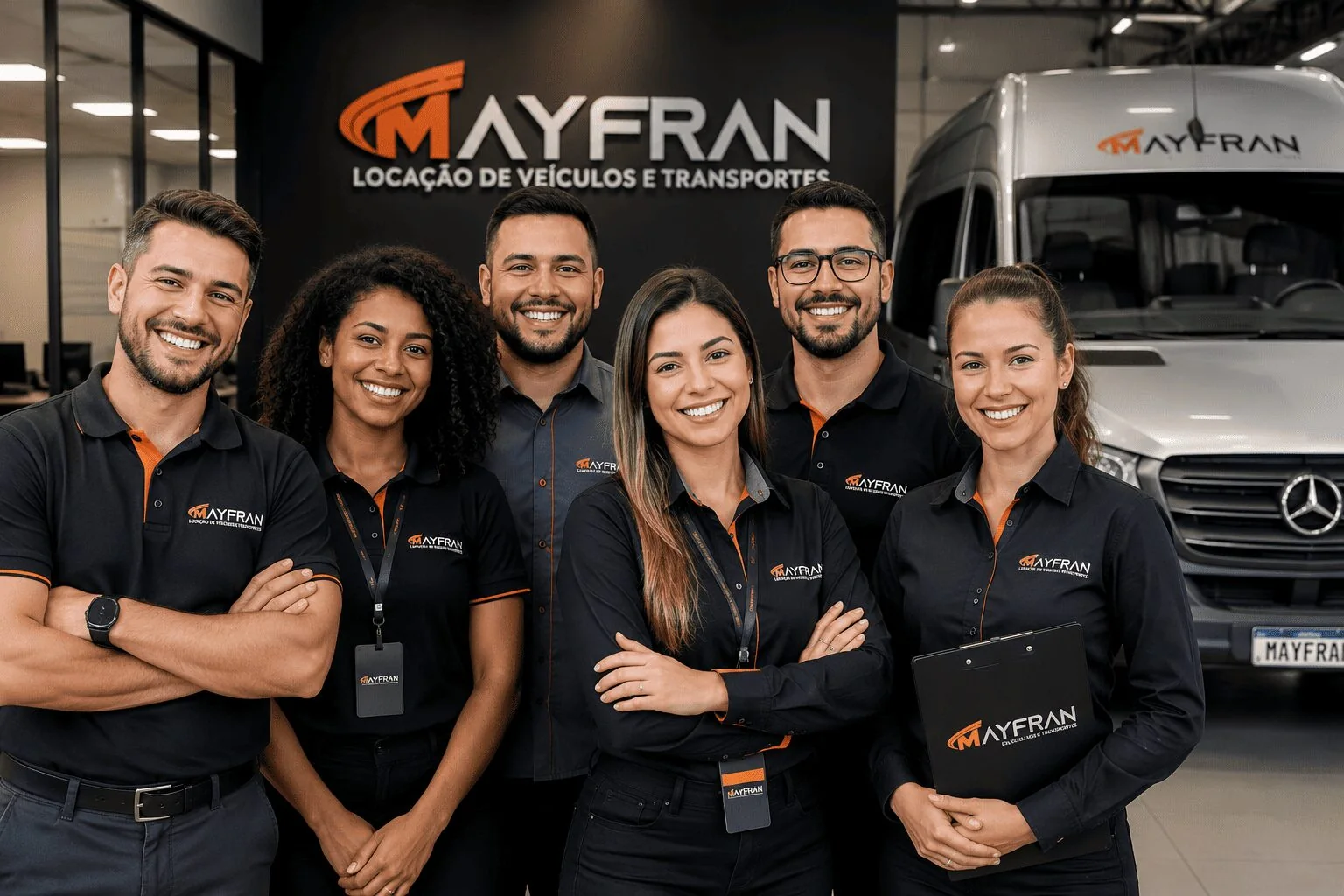 Equipe Mayfran em frente a veículo da empresa