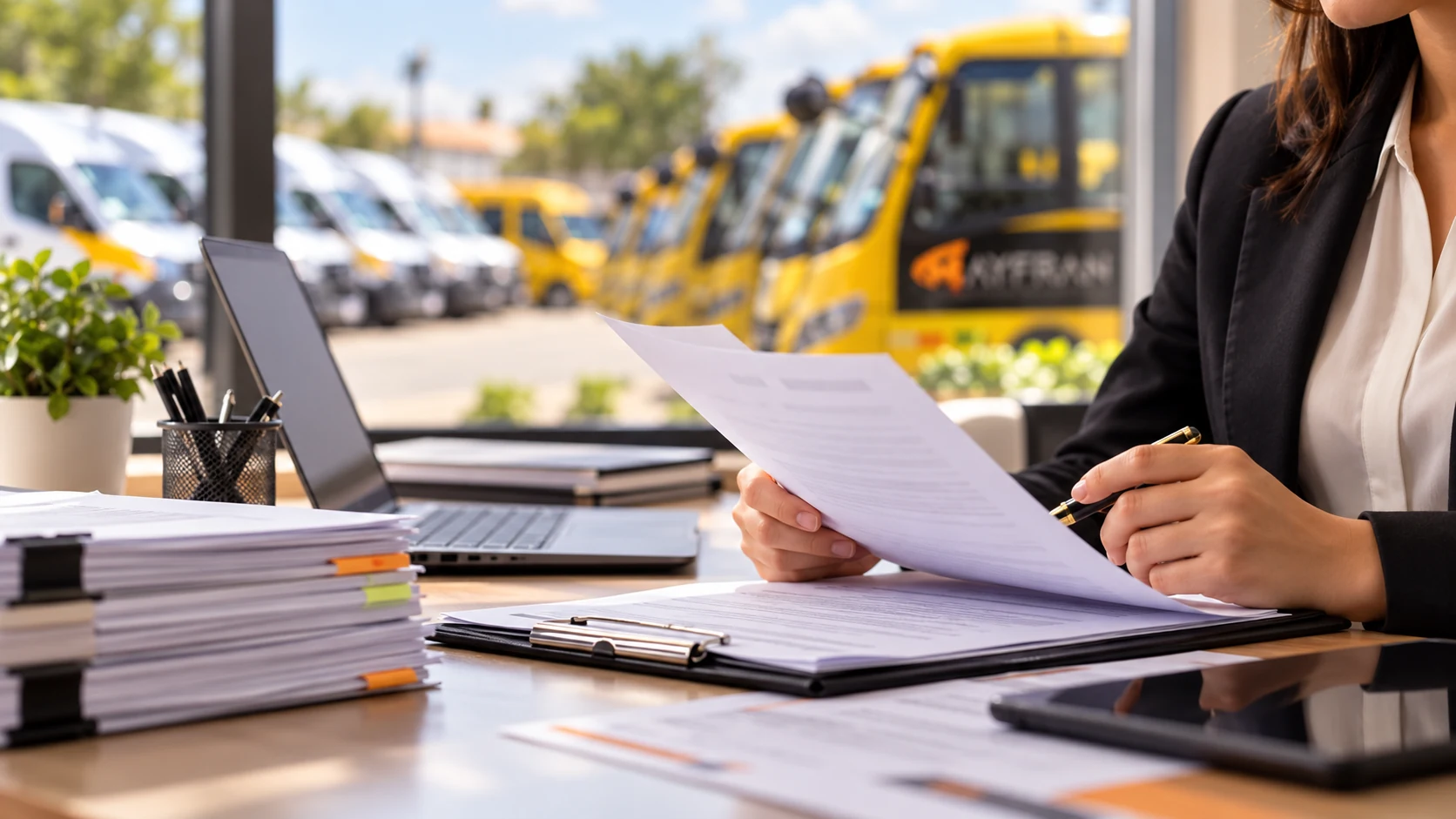 Documentação organizada para contratação pública de transporte escolar