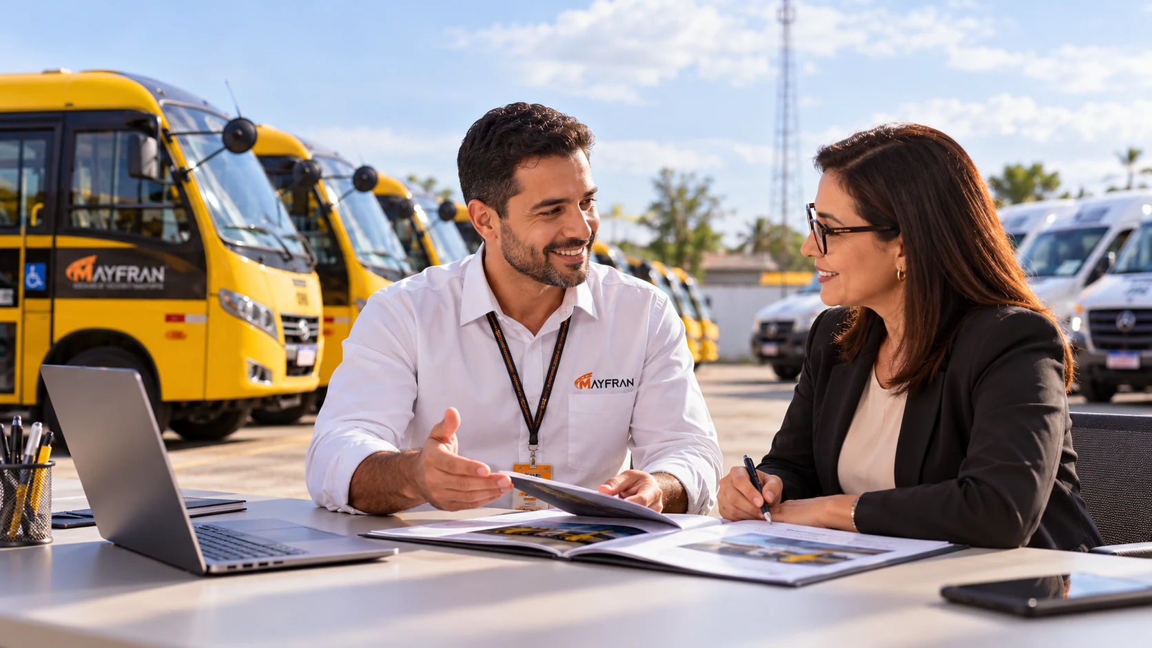 Atendimento comercial da Mayfran para proposta de transporte escolar